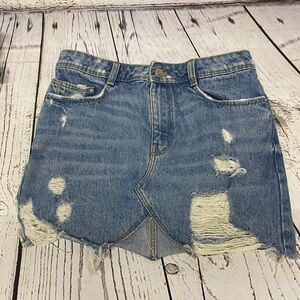 Zara Blue Distressed Denim Mini Skirt